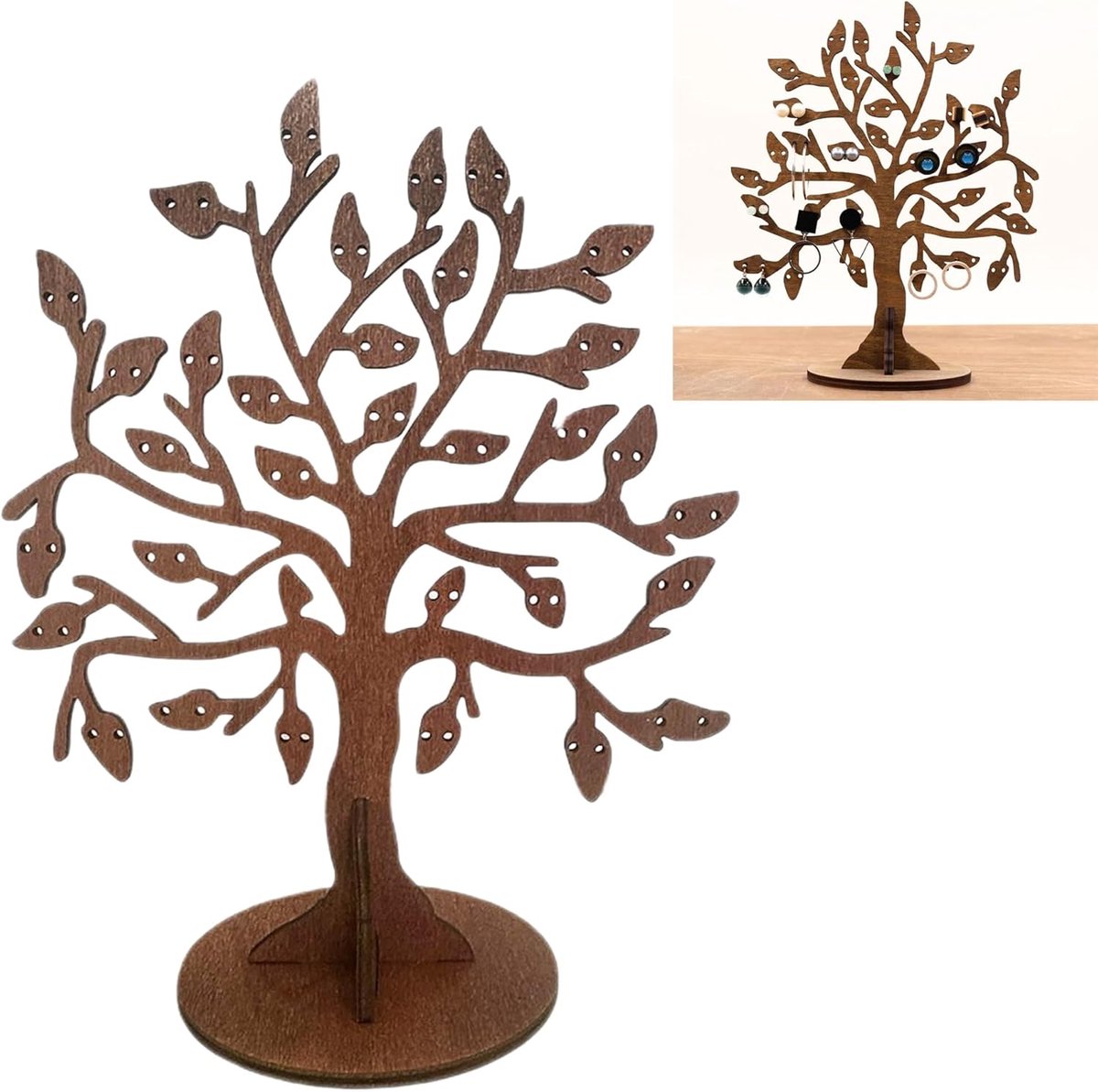 Wooden Jewellery Stand for Necklaces, 1 Piece, Brown Tree Holder for Hanging Earrings, Necklaces, Rings, Watches and - ShopVlot