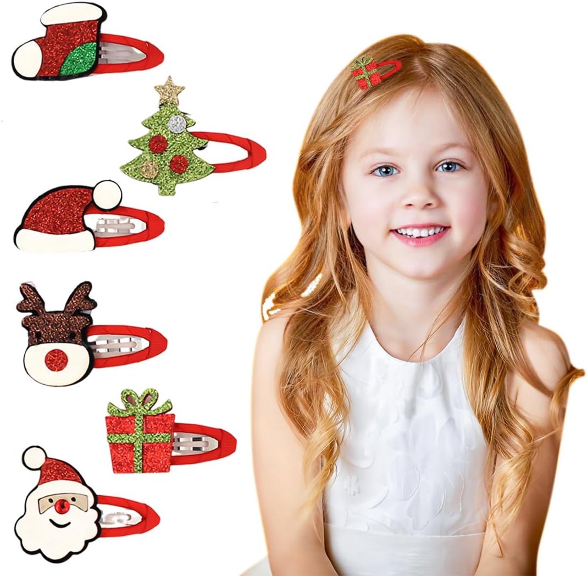 Set of 6 Red Christmas Hair Clips Hair Clips for Girls Festive Hair Accessories for Girls Kids Classic Christmas - ShopVlot