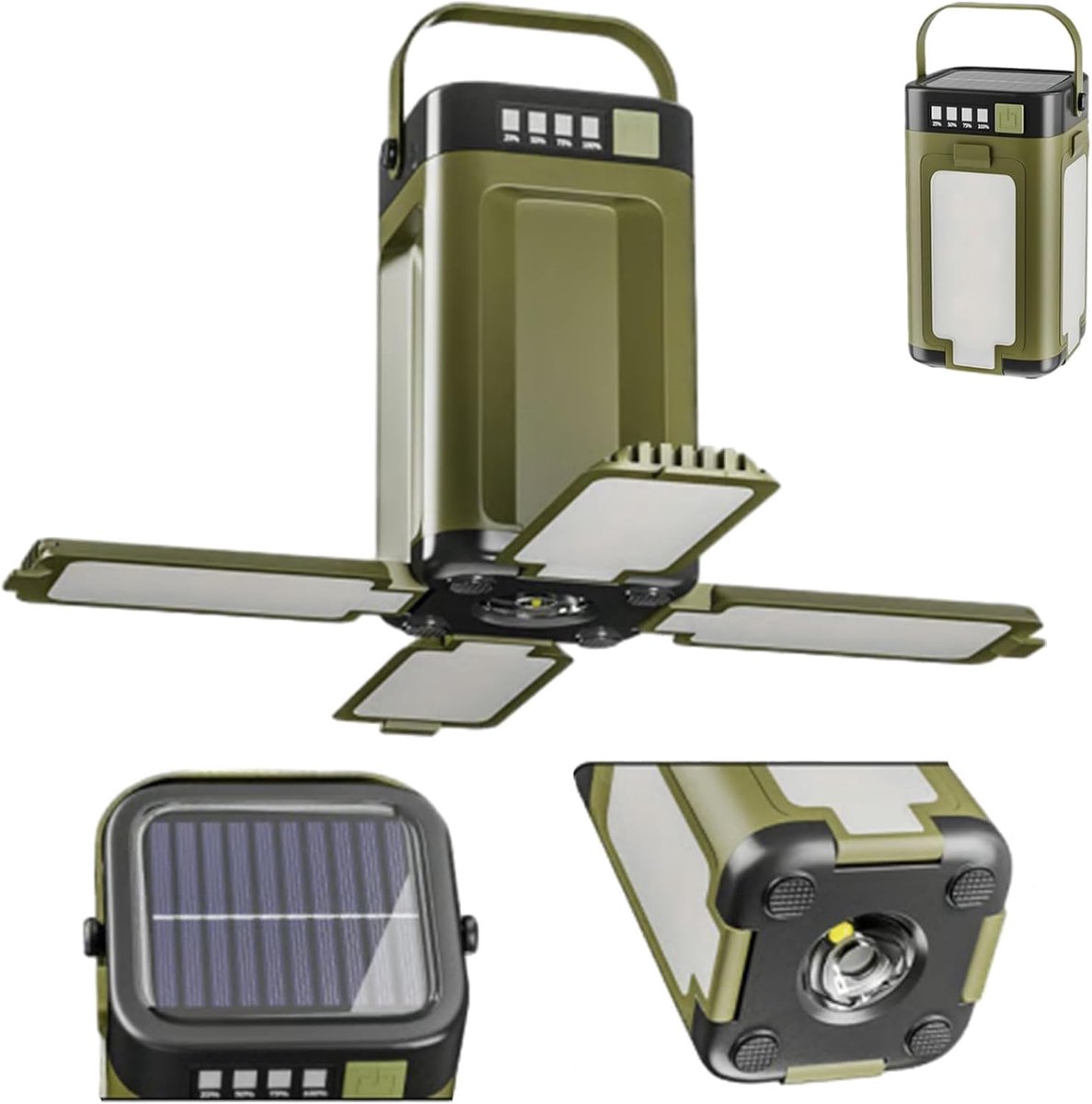 KZQ Opvouwbare oplaadbare campinglantaarn met zonne-energie - 6 lichtmodi voor kamperen wandelen tent en noodgevallen - Draagbare LED-lamp - Groen