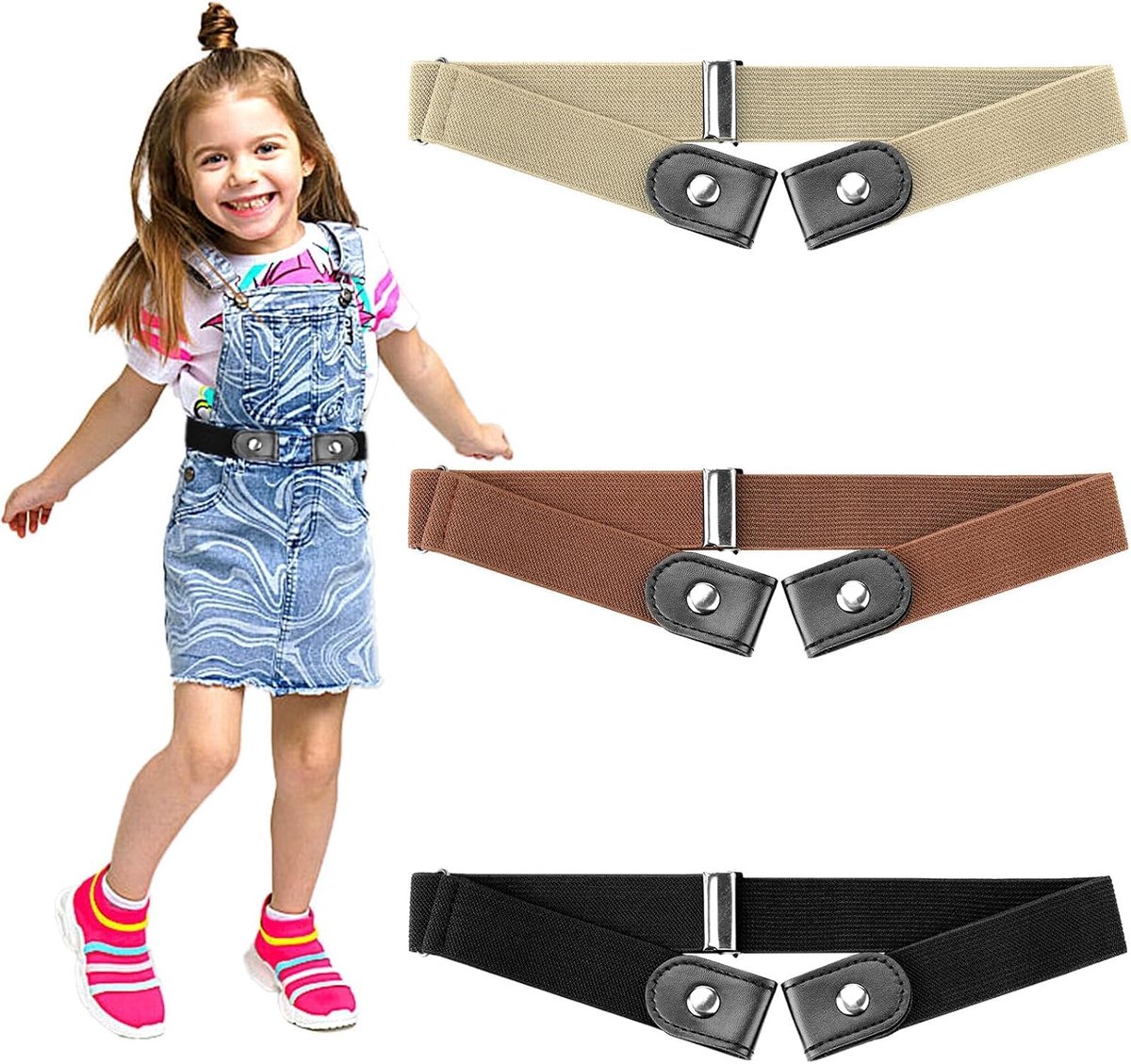 3 Pieces Belts Without Buckle Elastic Stretch Belt Adjustable Buckle Free Invisible Stretch Belt Children's Belt - ShopVlot