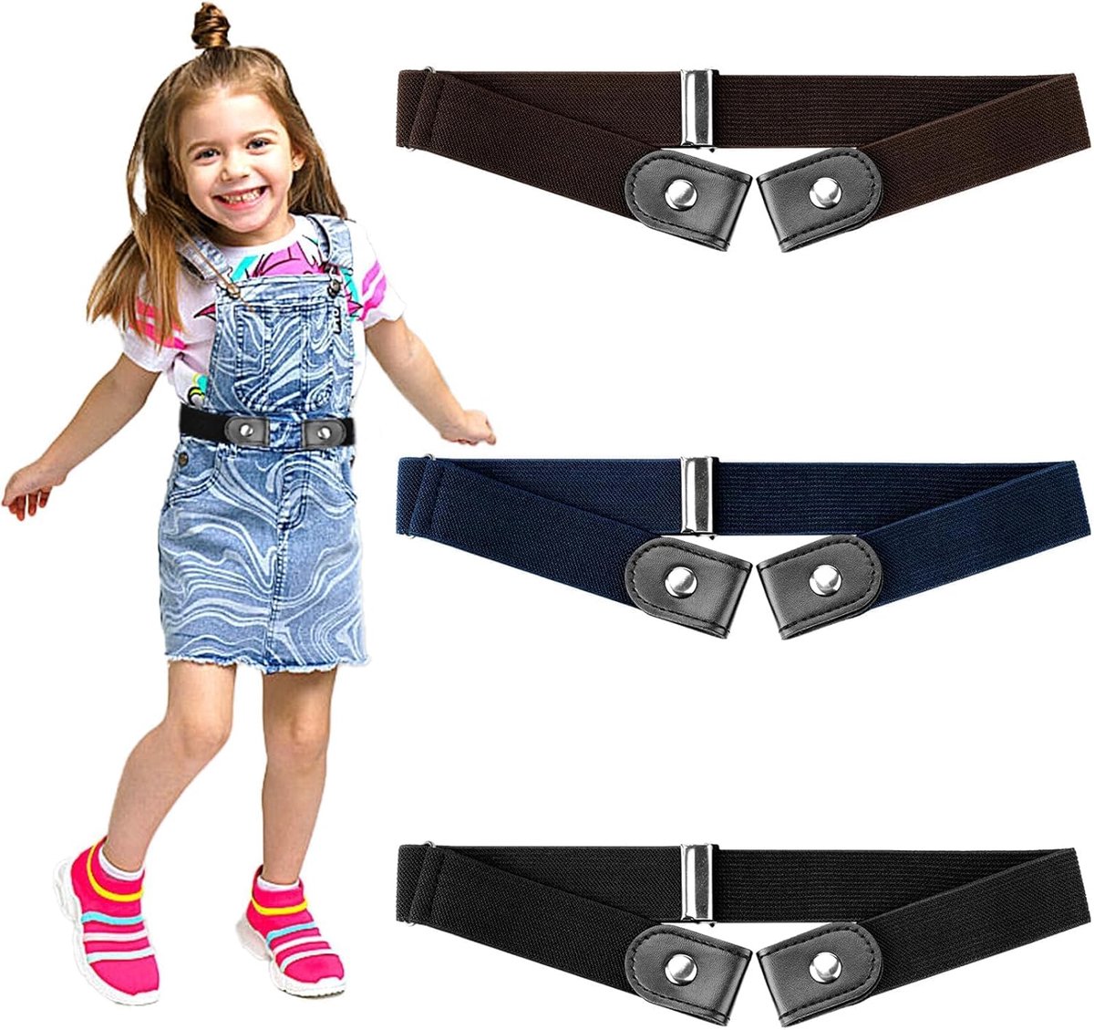 3 Pieces Belts Without Buckle Elastic Stretch Belt Adjustable Buckle Free Invisible Stretch Belt Children's Belt - ShopVlot
