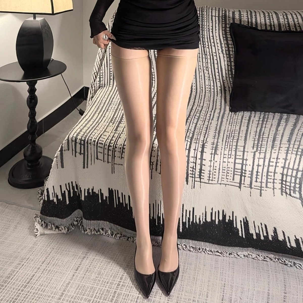 Stockings Thin Breathable Media Shiny Oil Silky Transparent Nylon Thigh High Low For Garter - ShopVlot