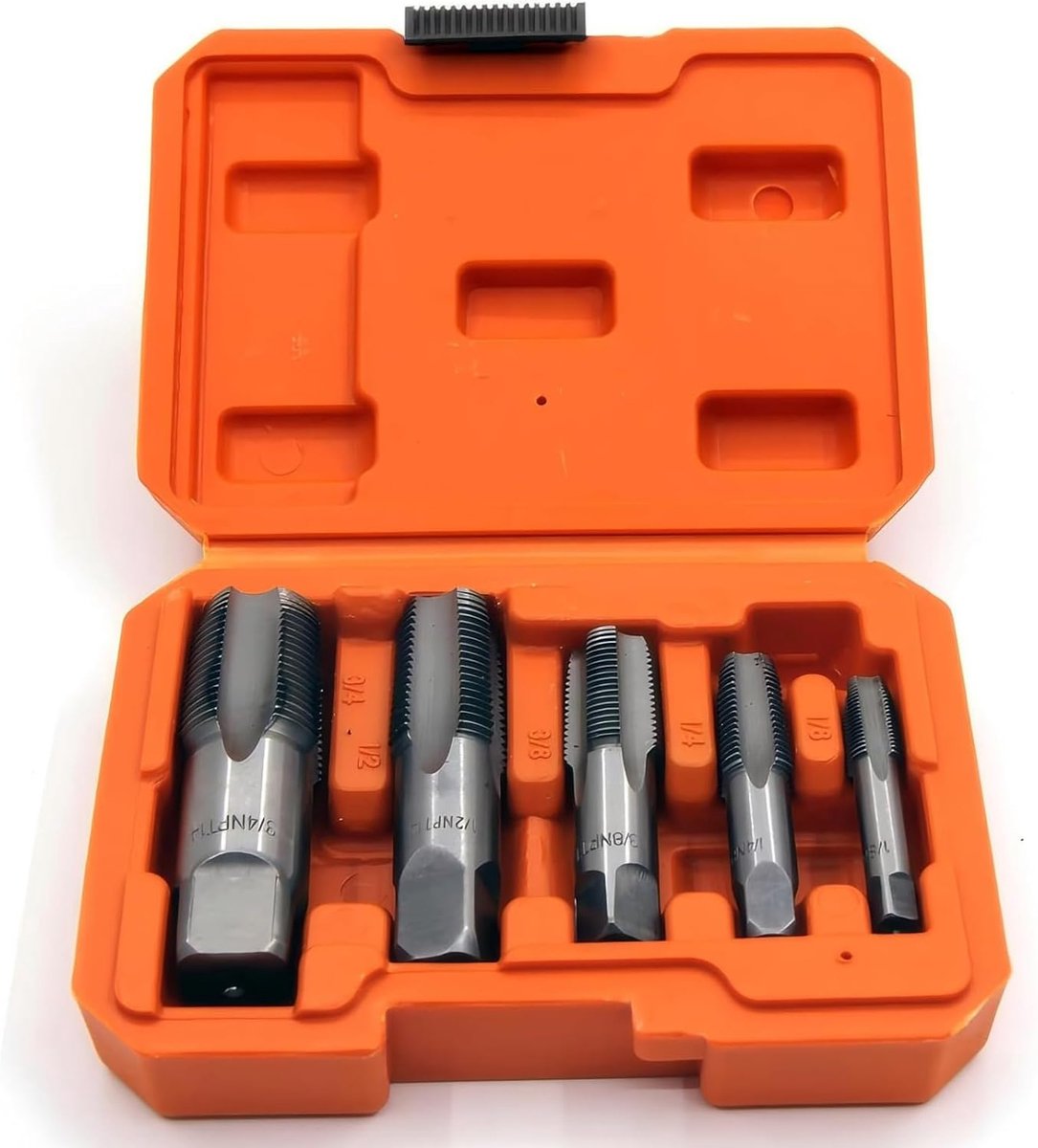 5 Piece NPT Pipe Thread Cutting Set, 1/8", 1/4", 3/8", 1/2" and 3/4" Carbon Steel Thread Shape with Storage Box, NPT - ShopVlot