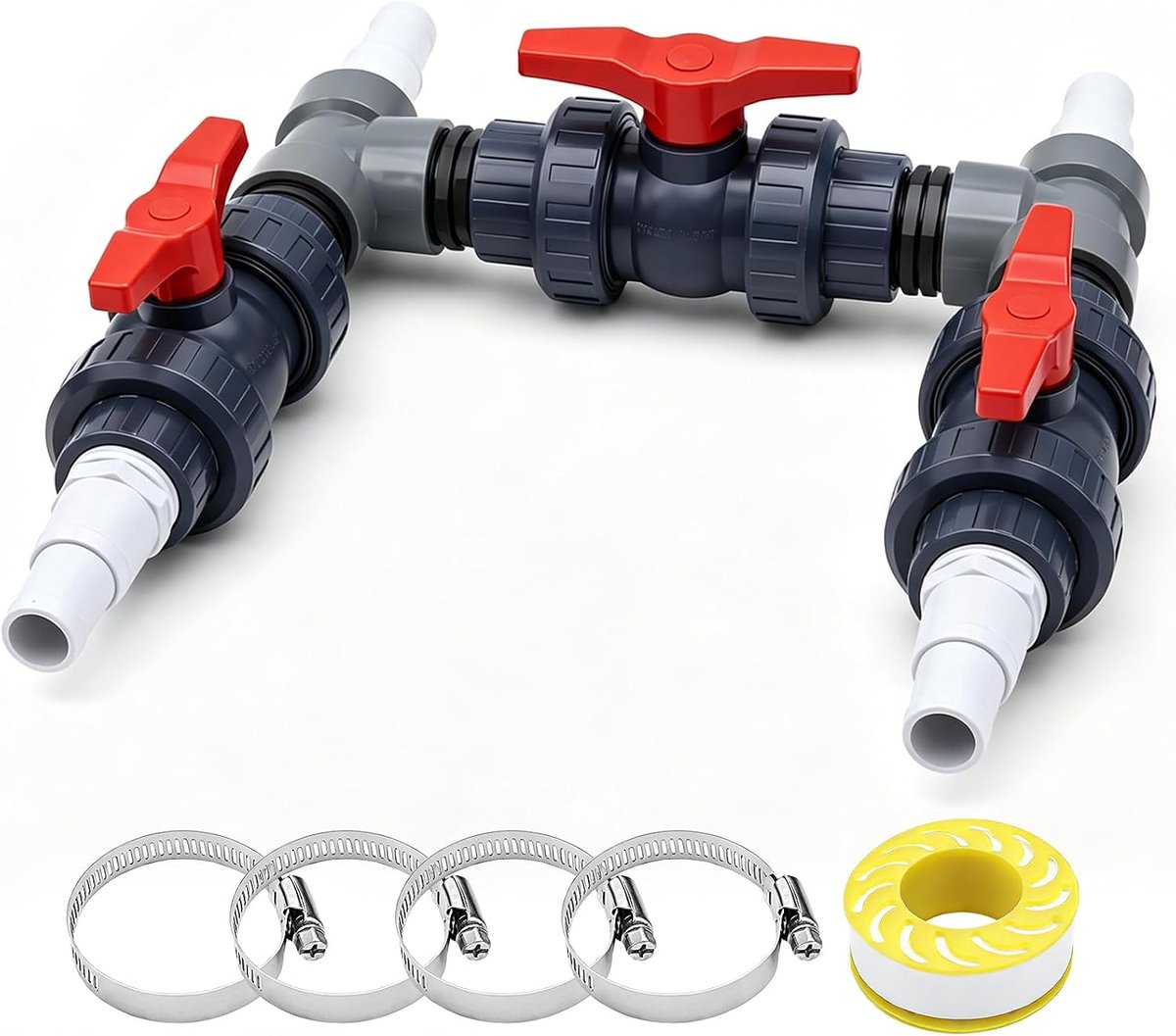 Bypass Pool Set, 50 mm, Heat Pump, Pool Connection Set with 32/38 mm ABS Hose Spouts, Pool Heater, Heat Pump, Solar - ShopVlot