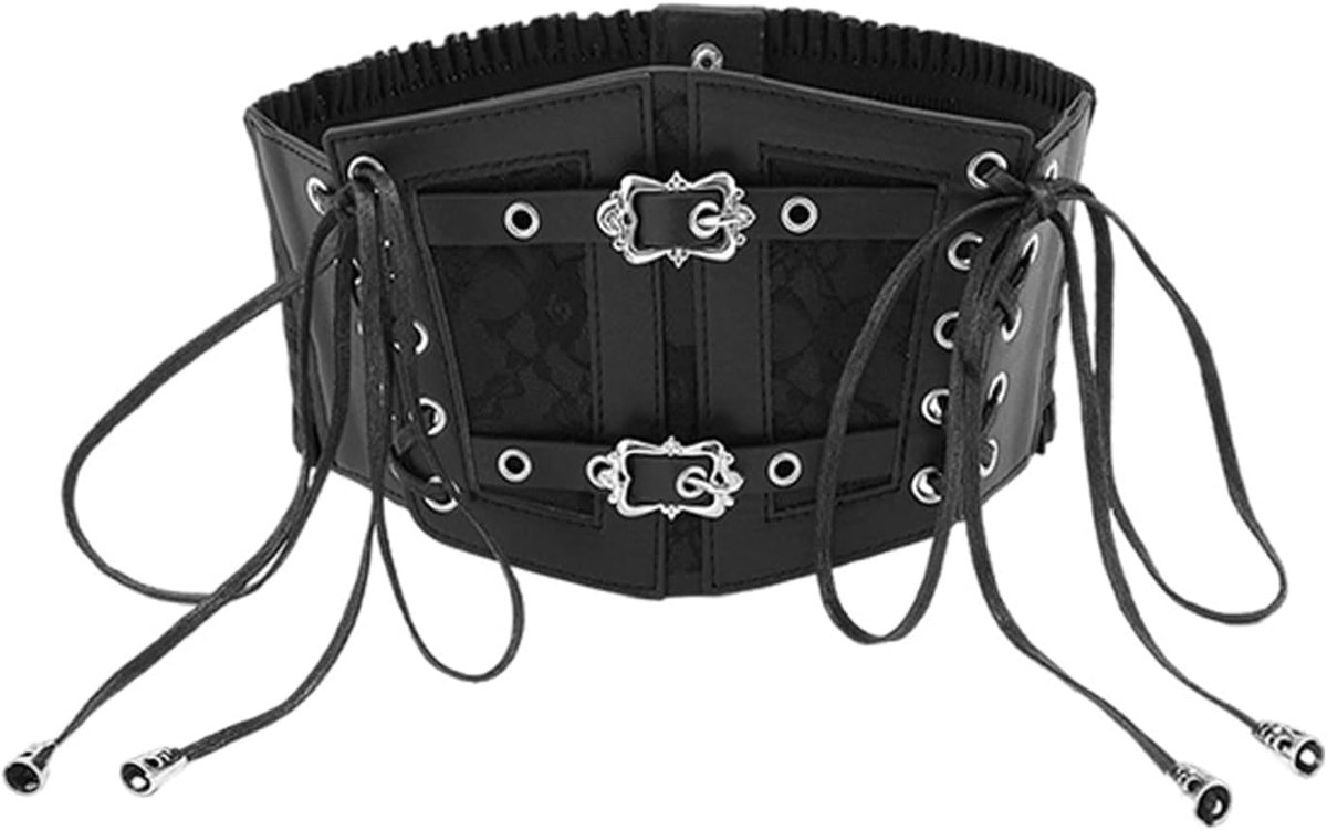 1 Piece Black Retro Belt, Women's Wide Belt, Elastic Comfortable Belt, Punk Style Accessories. - ShopVlot