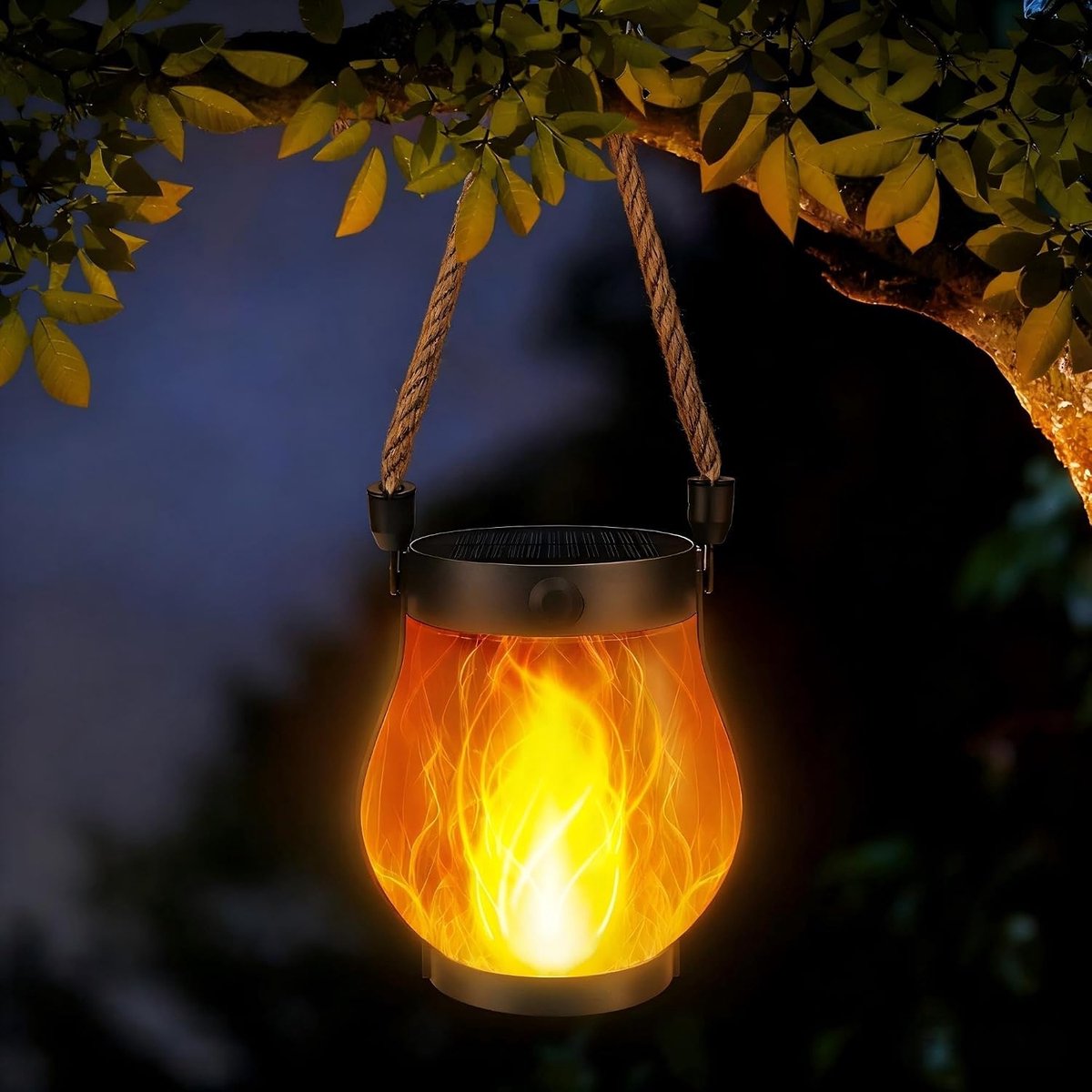 KZQ 1-delige oplaadbare solar lantaarns met flikkerend vlameffect - 2 modi warm wit - Waterdicht voor tuin patio en veranda - USB en zonne-energie - Zwart