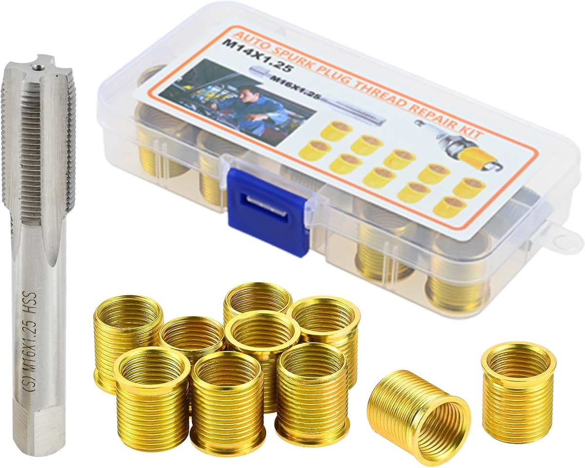Reparatiegereedschap voor bougieschroefgaten, schroefdraadreparatieset met 10 M14 X 1,25 schroefdraadinzetstukken en - ShopVlot