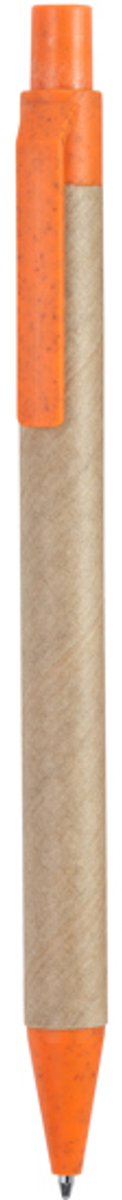 250 stuks voordeel pack Drukknoppen pen van gerecycled karton, met punt en clip van tarwevezel en ABS Model GROVE Oranje. Blauwe inkt.