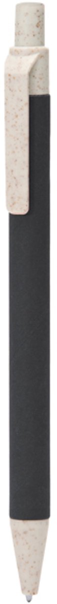 250 stuks voordeel pack Drukknoppen pen van gerecycled karton, met punt en clip van tarwevezel en ABS Model GROVE Zwart / Beige. Blauwe inkt.