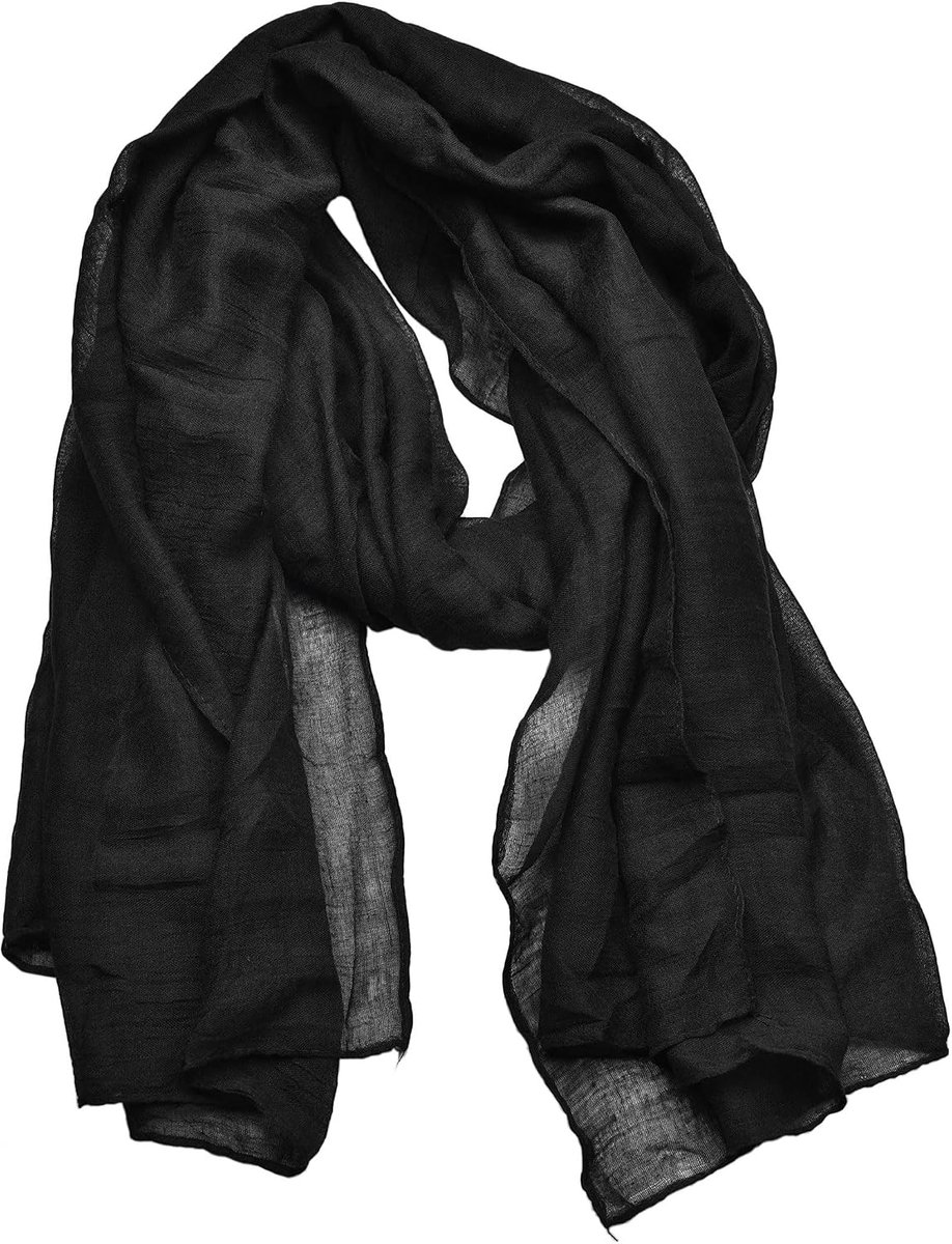 Sjaal voor dames, zwart, van katoen, 180 x 120 cm, glad, licht, voor hals en hoofd, zonwerende sjaal voor dames - ShopVlot
