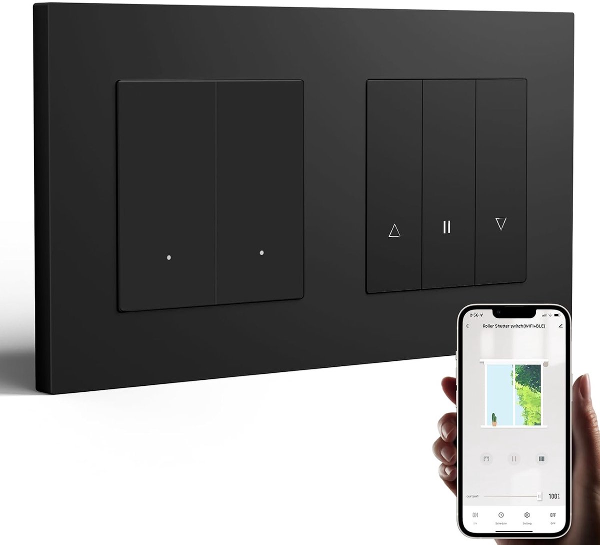 BSEED Smart Light Switch with WLAN, Smart Roller Shutter Switch with PC Frame, Requires Zero Wire, Smart WiFi Roller - ShopVlot