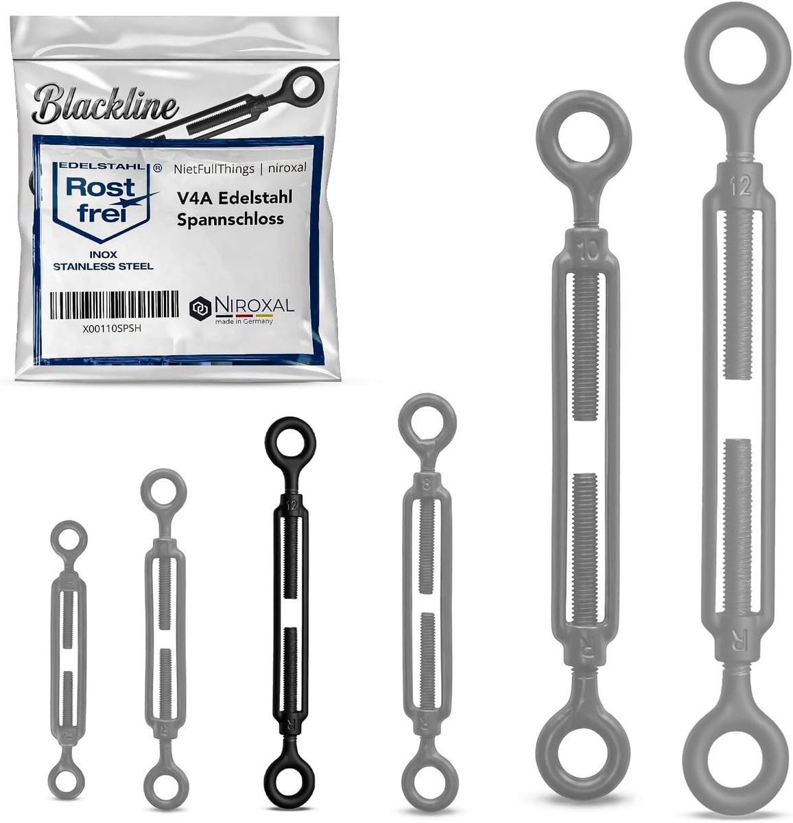 Spanner oogje zwart Ø 6 mm - V4A A4 roestvrij staal - voor het spannen van kabels - ShopVlot