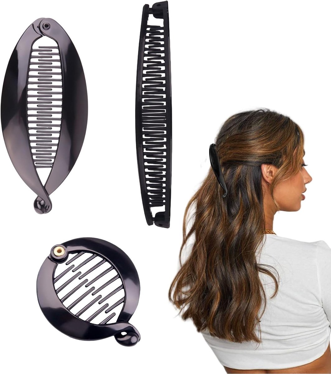 Banana clips set - retro haaraccessoires - 3 stuks - perfect voor chunky krullen - ShopVlot
