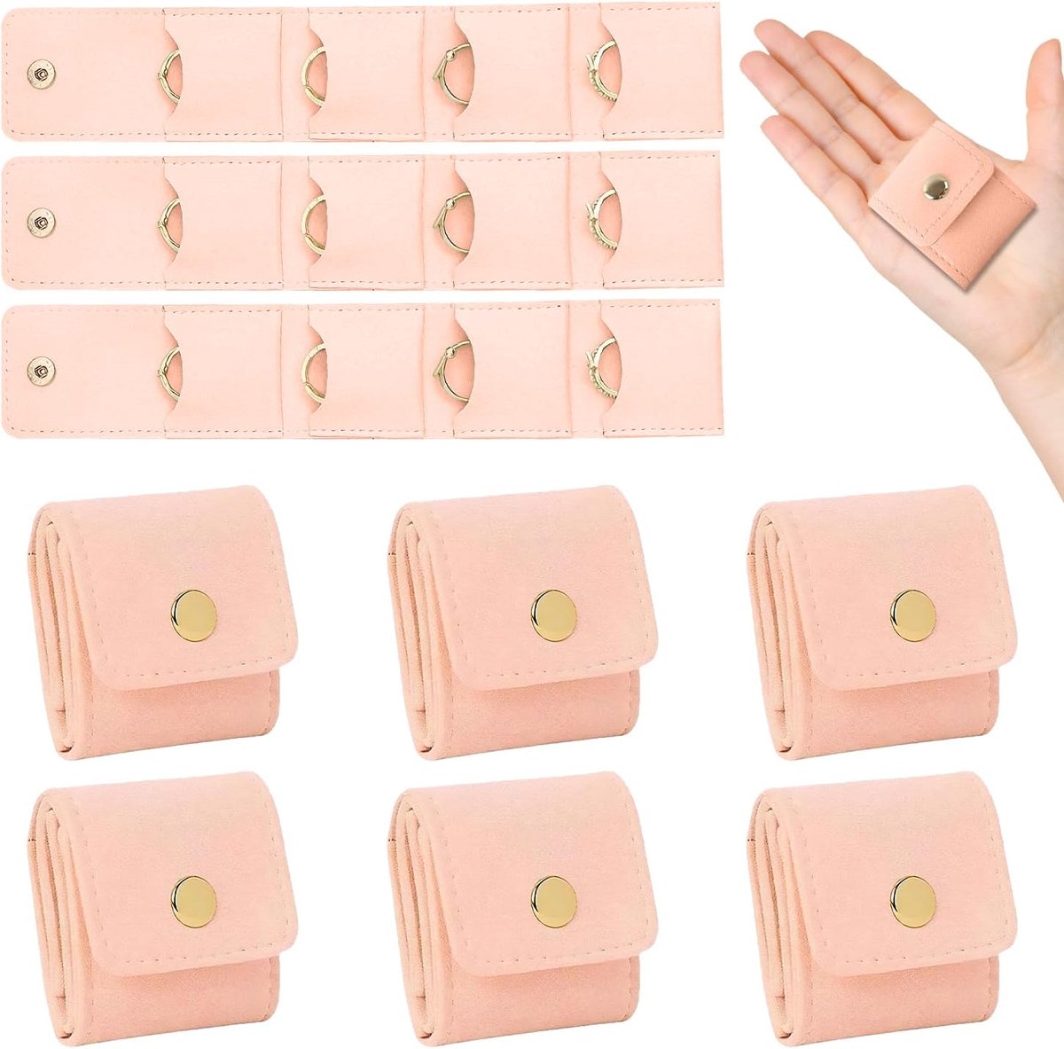 Mini reistasje voor sieraden 6-delig - vouwbaar juwelendoosje - met gesp - perfect voor op reis - ShopVlot