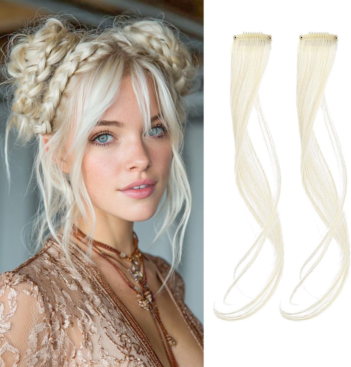 Clip-In Fringe Extensions 34.7cm - Witte Gouden Golvende Bangs - Natuurlijke Look - Eenvoudig Aan Te Brengen - ShopVlot