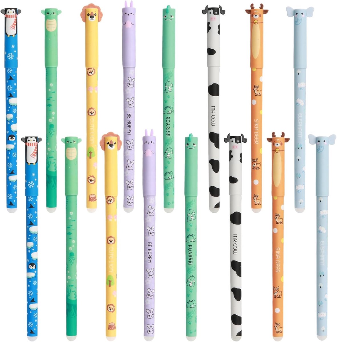 Uitwisbare balpenset 16 stuks - thermo-gevoelige guminkt - uniek diermotief - ideaal voor school en kantoor - ShopVlot