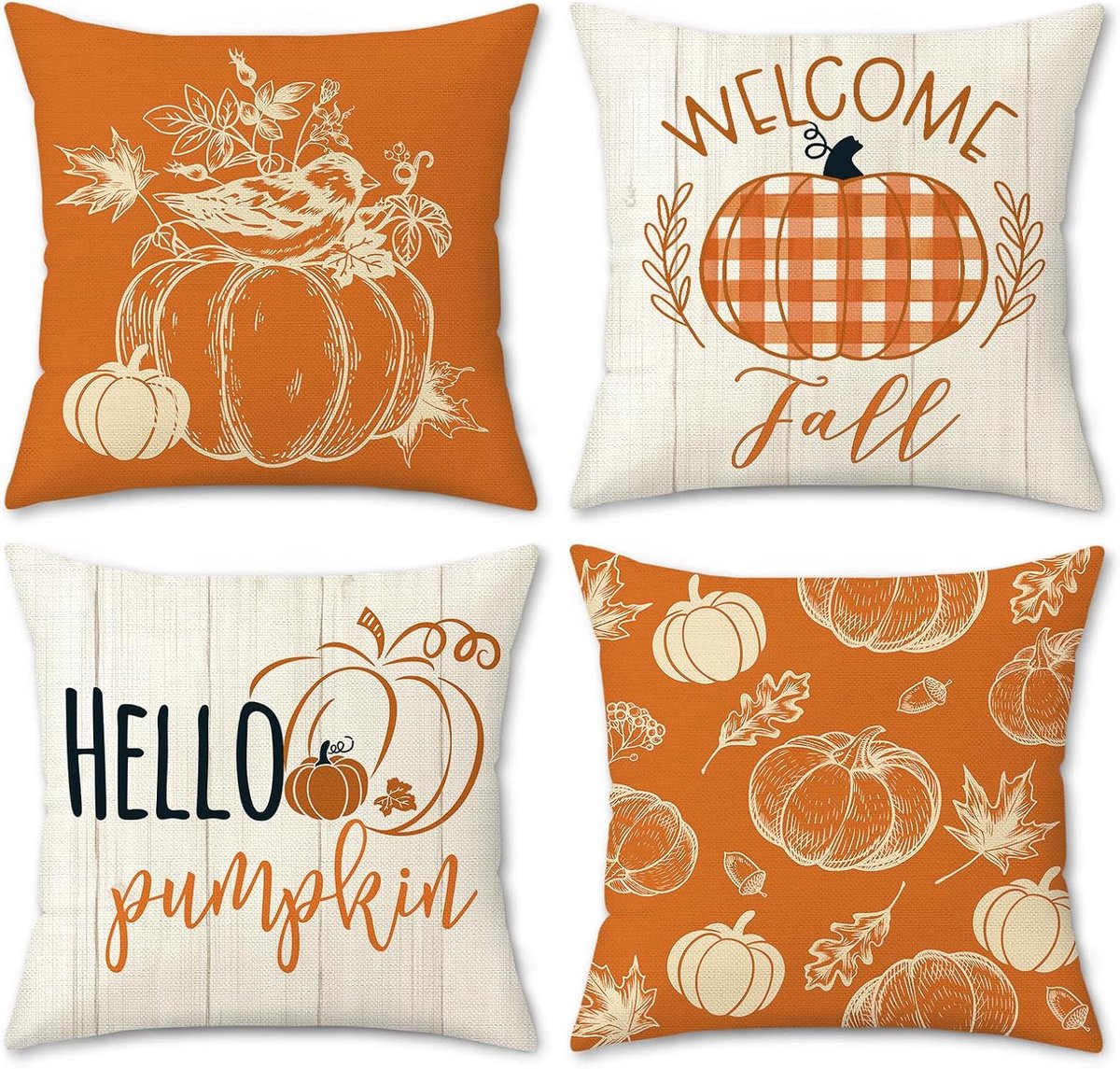 Kussensloop 45 x 45 cm - Polyester linnen - Herfst pompoenen en bladeren - Decoratieve kussenhoezen voor woonkamer - ShopVlot