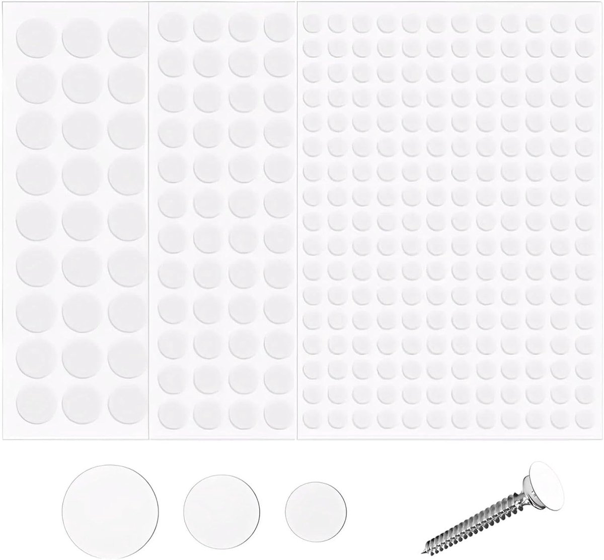 Zelfklevende schroefkapjes 10mm/15mm/20mm - witte PVC stickers - voor meubels en gatenbedekking - ShopVlot