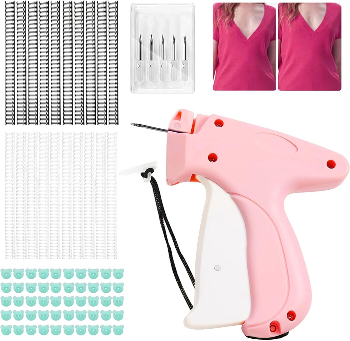 Snelhechtingsset voor Kleding - Mini Naaldmachine met Plastic Naalden - Inclusief 50 Knopen voor Labelen - ShopVlot
