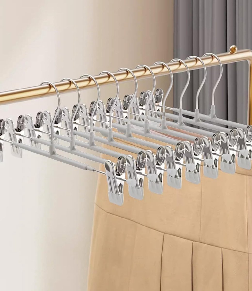 Kleerhangers met Klem - Grijs - 30 cm - Metalen Broekhangers met Antislip Klemmen - Voor Broeken en Rokken