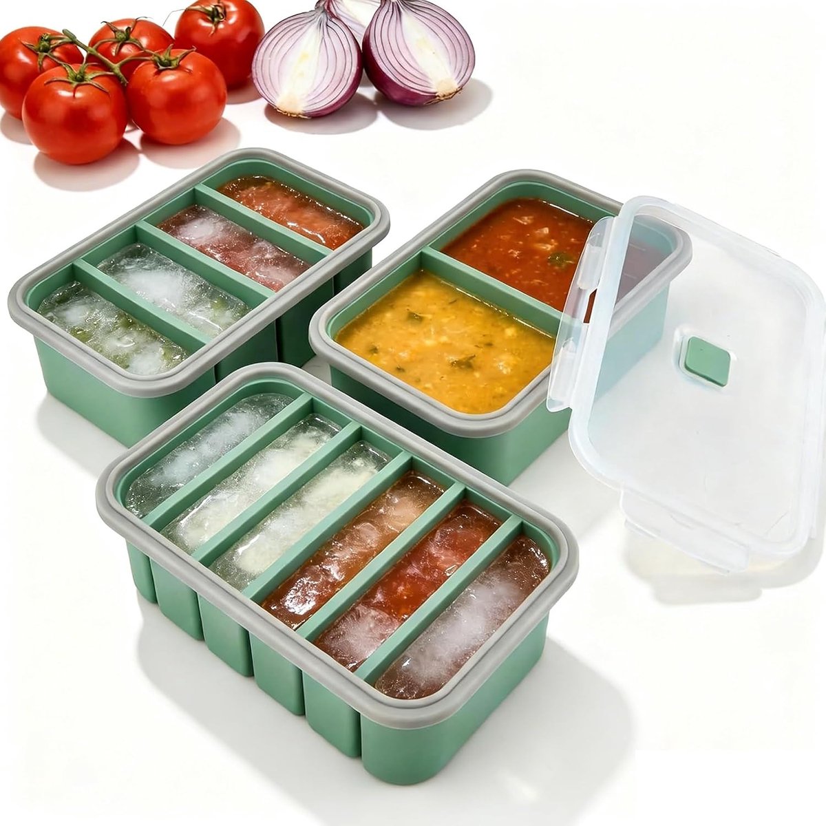Silicone soepvriesmallen 3-pack - extra grote vorm - met deksel - ideaal voor portiecontrole - ShopVlot