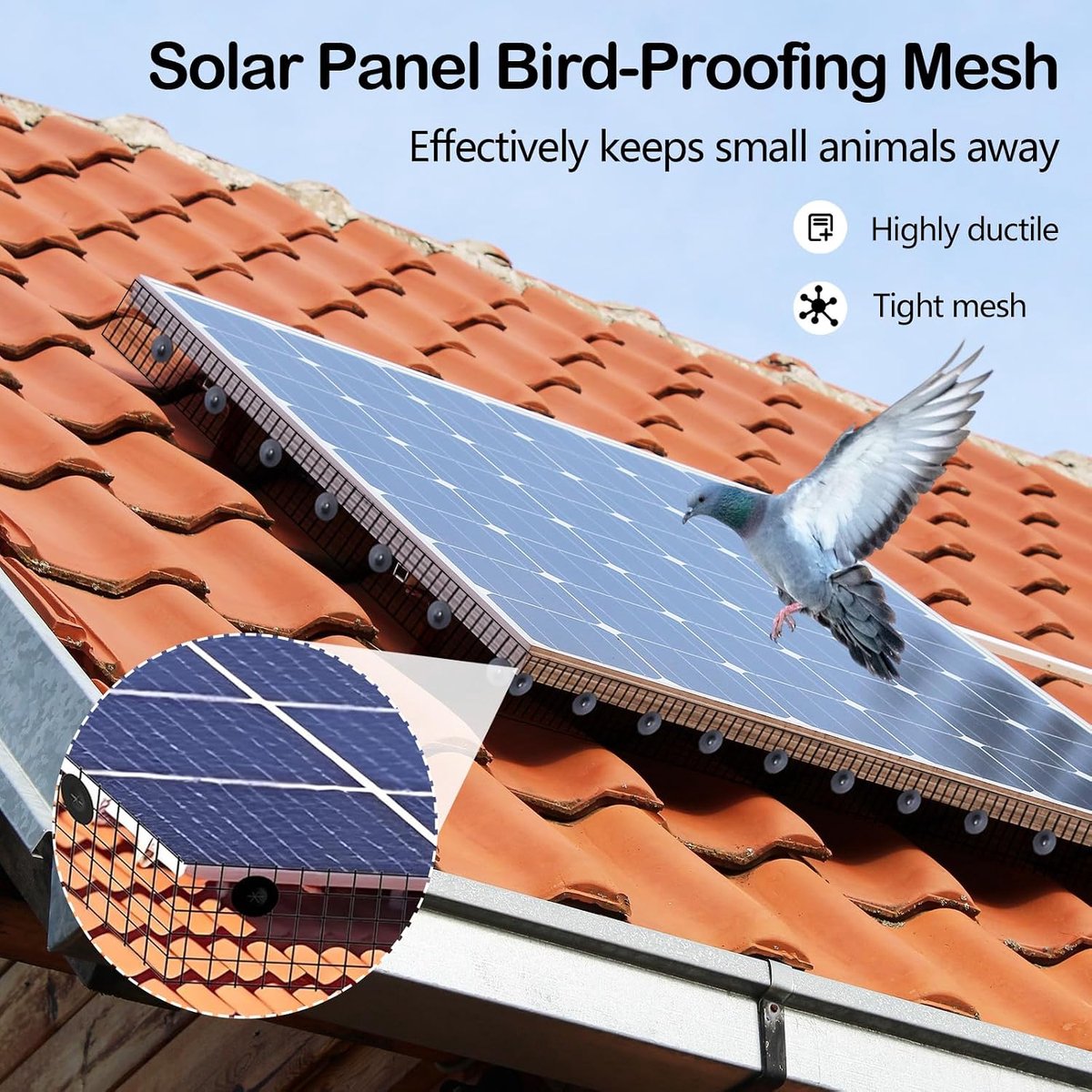 Vogelnet voor zonnepanelen 20 cm x 30 m - PVC gegalvaniseerd - effectieve bescherming tegen duiven - behoud van kabels - ShopVlot