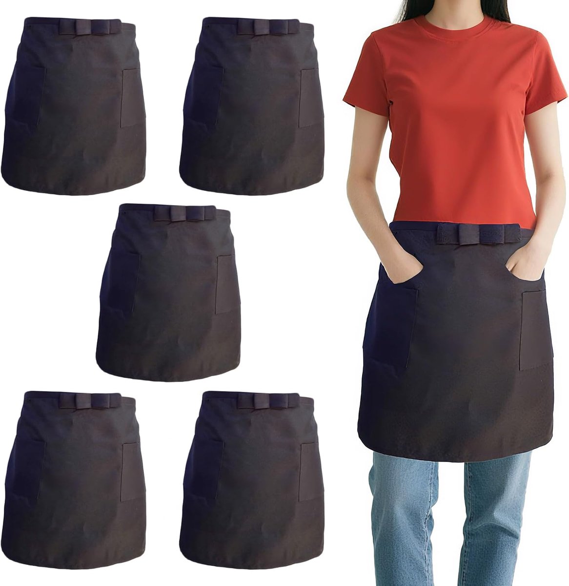 Schort voor dames 5-pack - verstelbare riem - comfortabele pasvorm - ideaal voor familie restaurants - ShopVlot