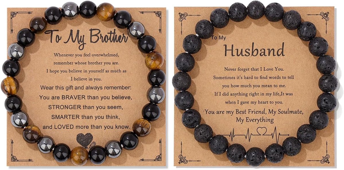 Edelsteenarmbanden 2 stuks - 8 mm natuurlijke beschermsteen - kracht en bescherming - voor mannen en vrouwen - ShopVlot