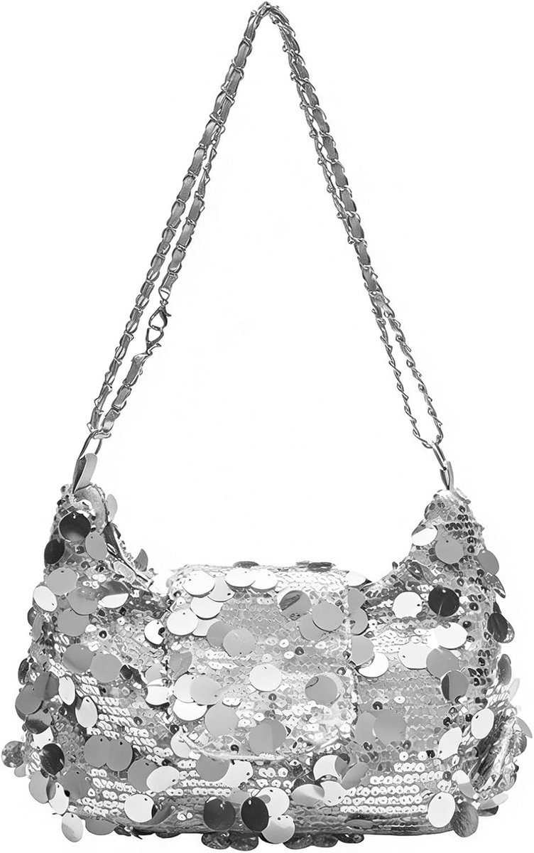 Handtas dames - glinsterend - zilver zwart - perfect voor feestelijke gelegenheden - ShopVlot