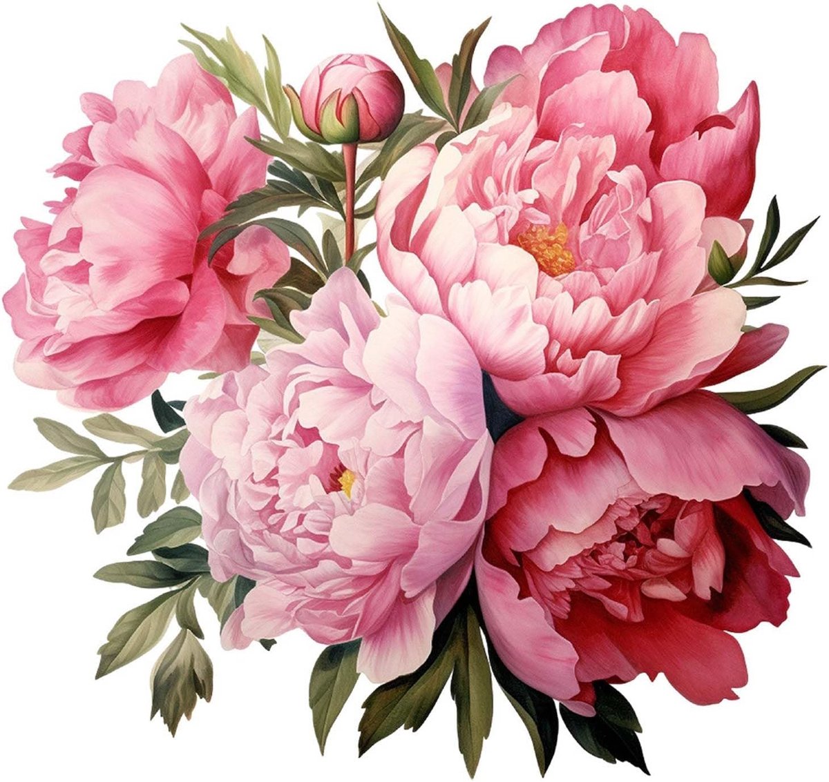 Wandsticker Pioenrozen 30x30cm - Waterdicht PVC - Vintage Roze Bloemen - Perfect voor Woonkamer of Slaapkamer - ShopVlot