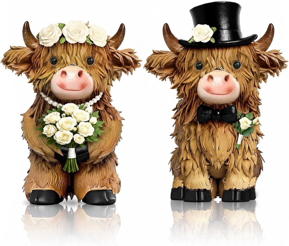 Houten sculptuur Highland Cow 9 x 7 x 6 cm - Hooglandrunder decoratie - Uniek huwelijkscadeau - Voor het bruidspaar - ShopVlot