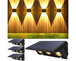 Merkloos Zonne-energie Wandlamp Buiten - 6 LED Tuinlampen Waterdicht IP67 - Verlichting Voor Omheining, Balkon, Muur En Terras - Warm Wit