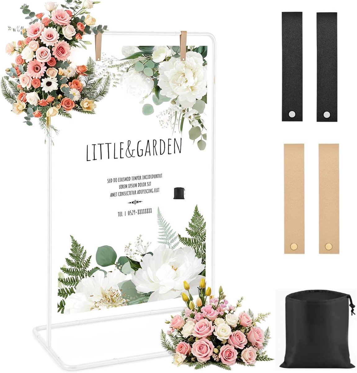 Welkomstbord Stand Hoogte Verstelbaar 136-173cm - Metalen Bordhouder - Elegante Ontwerp - Perfect voor Bruiloft - ShopVlot