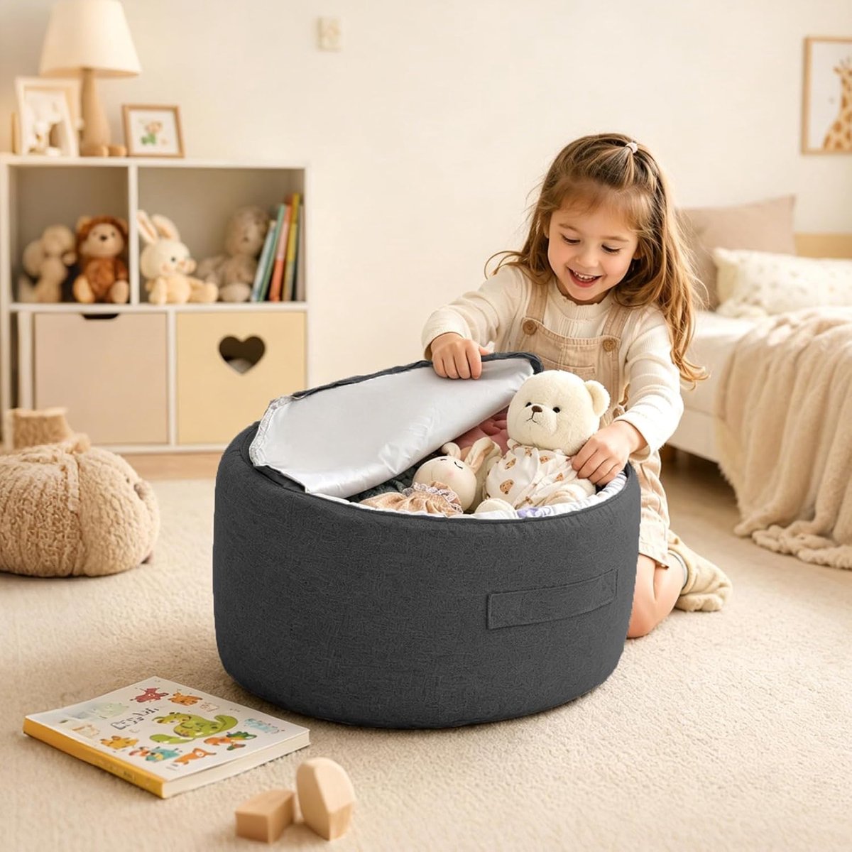 Opbergtas voor pluche dieren - donkergrijs - zachte organizer - multifunctionele zitzak - ShopVlot