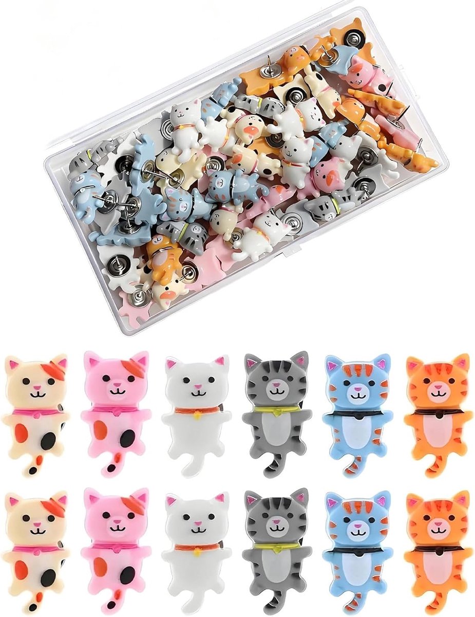 Punaises voor prikbord 30 stuks - kattenvorm - duurzame kunststof - schattige decoratie voor kantoor - ShopVlot