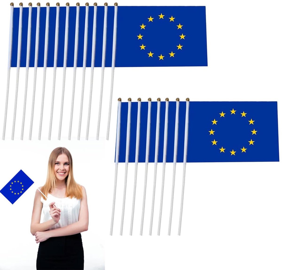 Mini EU vlaggen 14 x 21 cm - polyester - heldere kleuren - ideaal voor evenementen - ShopVlot