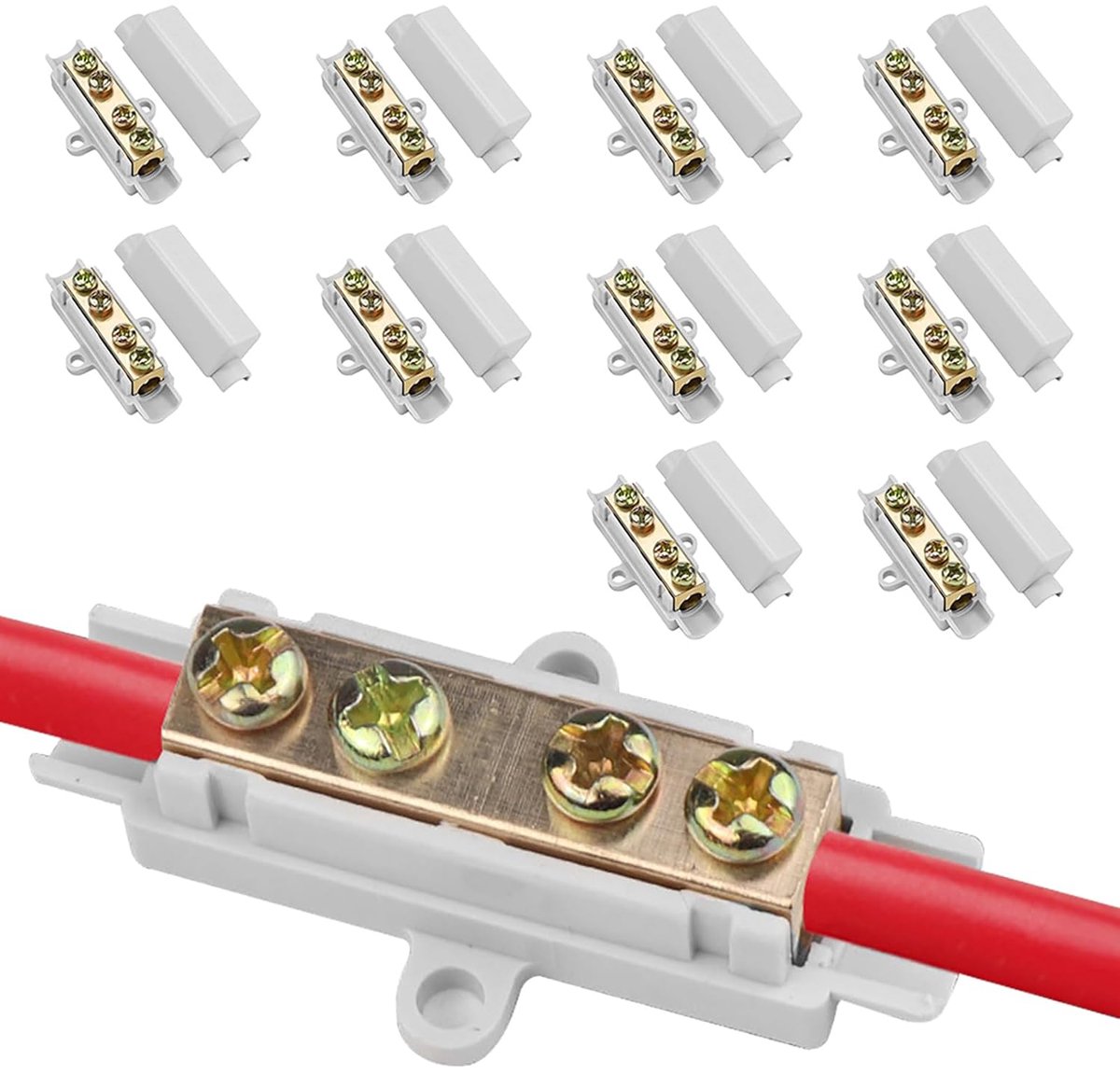 Kabelverbinders set van 10 - Messing - Dubbele schroeven - Geschikt voor 2.5 tot 16 mm² draad - ShopVlot