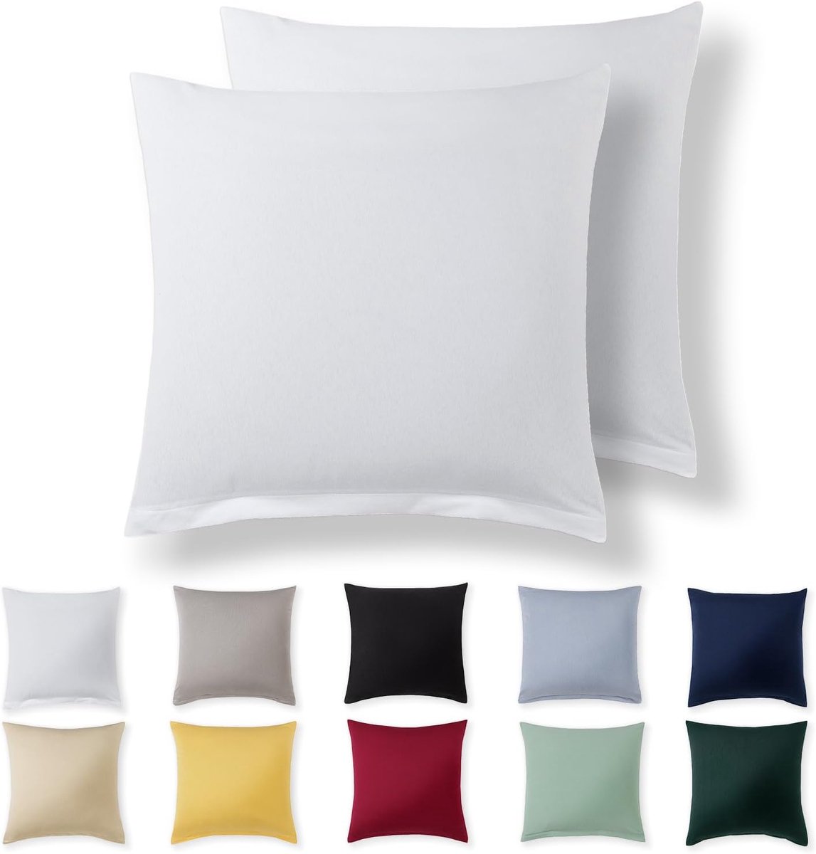 Kussenhoes 50 x 50 cm - Wit - 100% Jersey Katoen - Superzachte Kussenslopen met Ritssluiting - ShopVlot