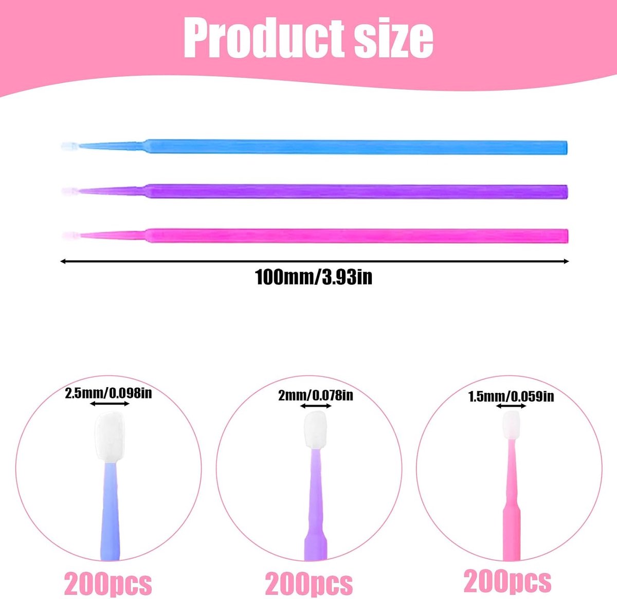 Wimpers katoen sticks 600 stuks - Micro applicators in 3 maten - Pluisvrij en flexibel - Ideaal voor wimperextensions - ShopVlot