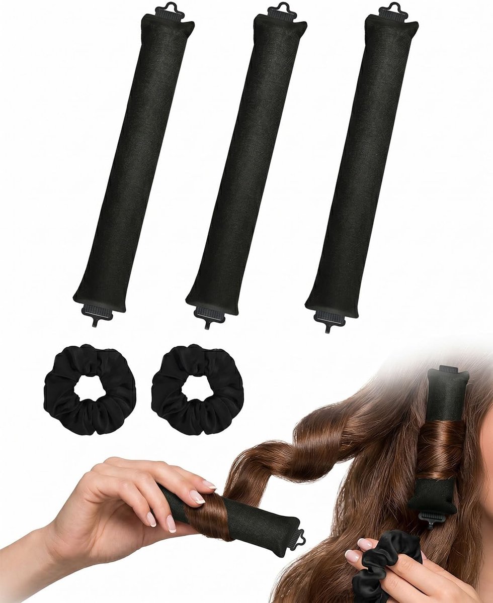 Krulspelden set - 3 hittebestendige krulspelden - 2 haarelastiekjes - gezonde krullen zonder warmte - ShopVlot