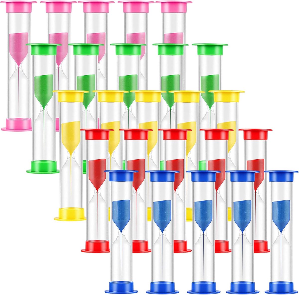 ZOENHOU 30 stuks zandlopers, 2 minutenset, 5 kleuren, kunststof glas, timer, 8,7 x 2,5 cm, mini-zandlopertimer voor - ShopVlot