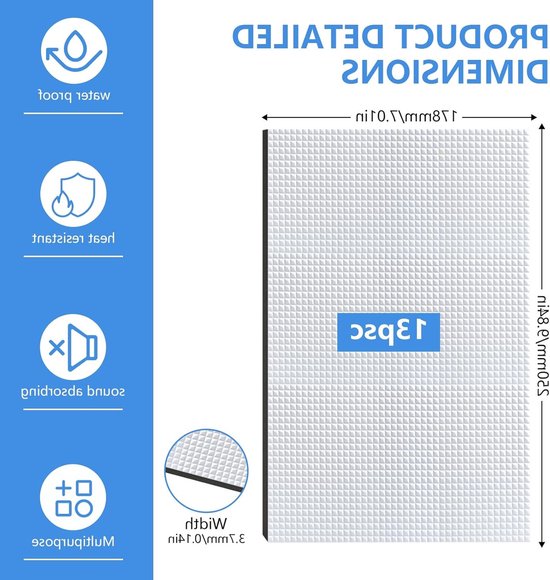 Zelfklevende Geluidsisolatie Mat - 13 Stuks voor Auto, Geluidsdemping, Interieur Isolatie, Akoestische Panelen (25 x 17.8 cm) — afbeelding 5