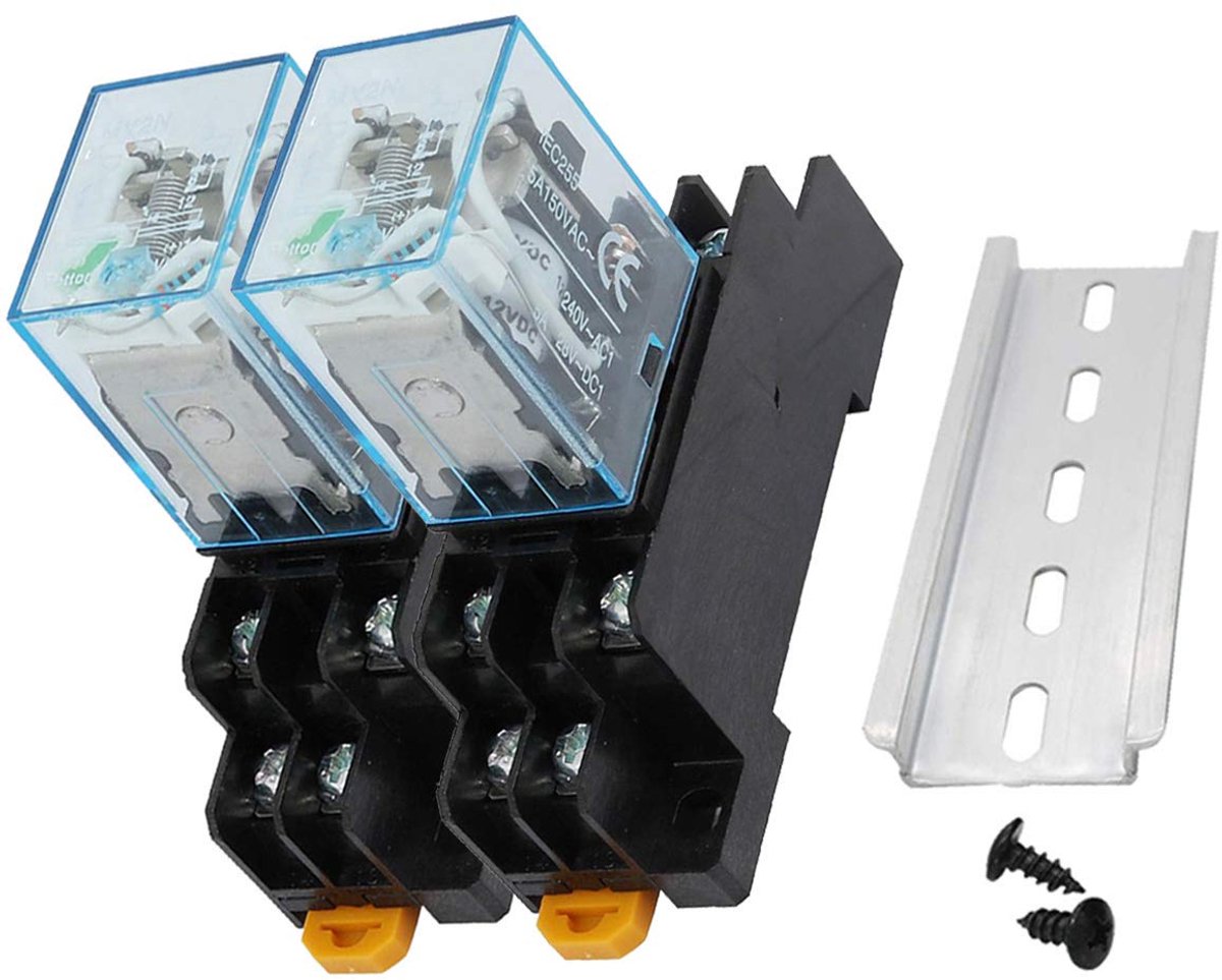 SnelShoppen - 12V Coil Power Relay 10A DPDT met Socket Basis, 8 Pin, Aluminium, DIN Rail Montage, Compact en Betrouwbaar voor Elektrische Toepassingen
