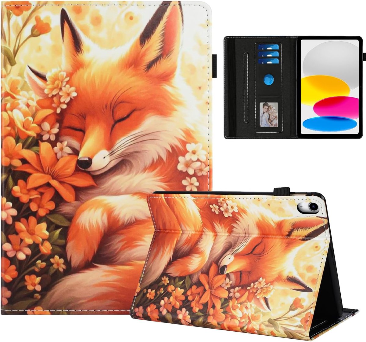 SnelShoppen - iPad 10th Gen Case 10.9" PU Leather Sleeve met Magnetische Stand - Beschermhoes voor iPad (A16) 11" 2025 - Bloemen Vos Design