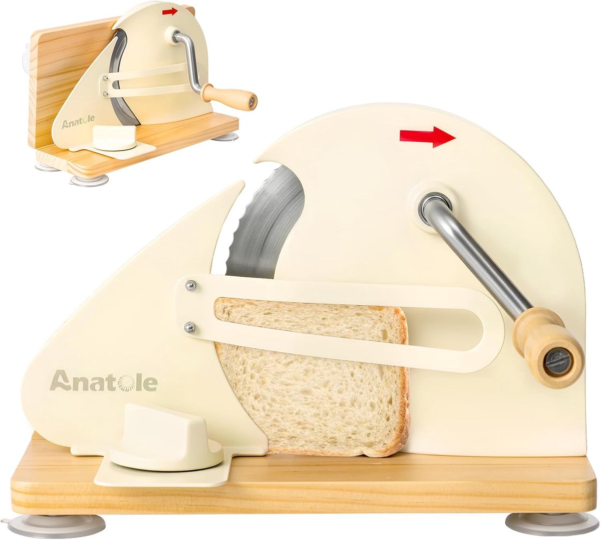 SnelShoppen - Vouwbare Handmatige Broodsnijder met Verstelbare Dikte 0-20mm, RVS Mes, Broodgeleider en 6 Zuigkoppen voor Keuken en Feestjes