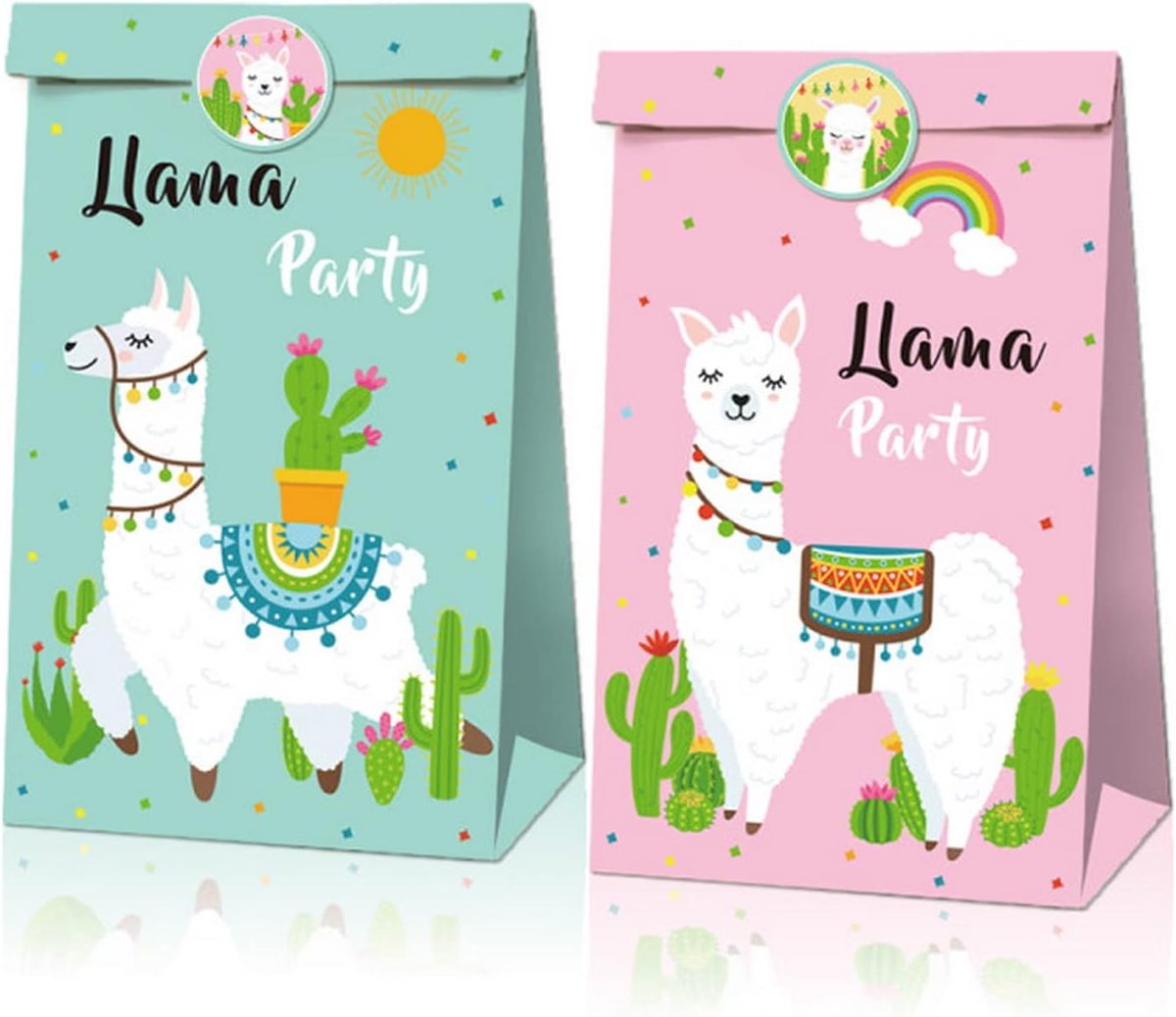 SnelShoppen - 12 Pack Cactus Thema Cadeautassen, Alpaca Patroon, Papieren Feest Favorieten, Verjaardagspartij Benodigdheden, Goody Bags voor Kinderen