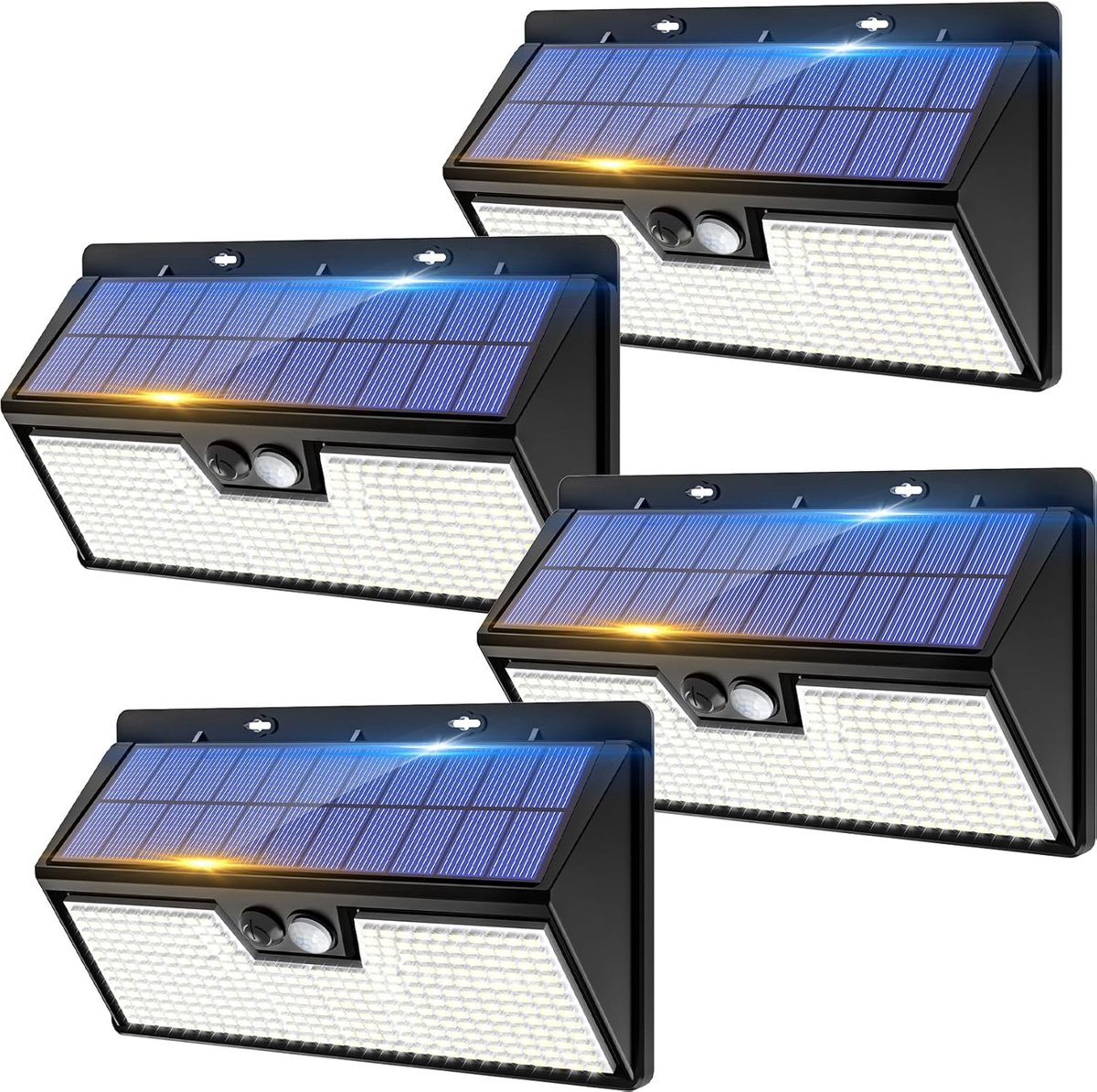 SnelShoppen - 4 Stuks Veiligheidslampen op Zonne-energie met Bewegingssensor - IP65 Waterdichte Draadloze PIR Wandlampen voor Buiten, Tuin, Hek, Binne