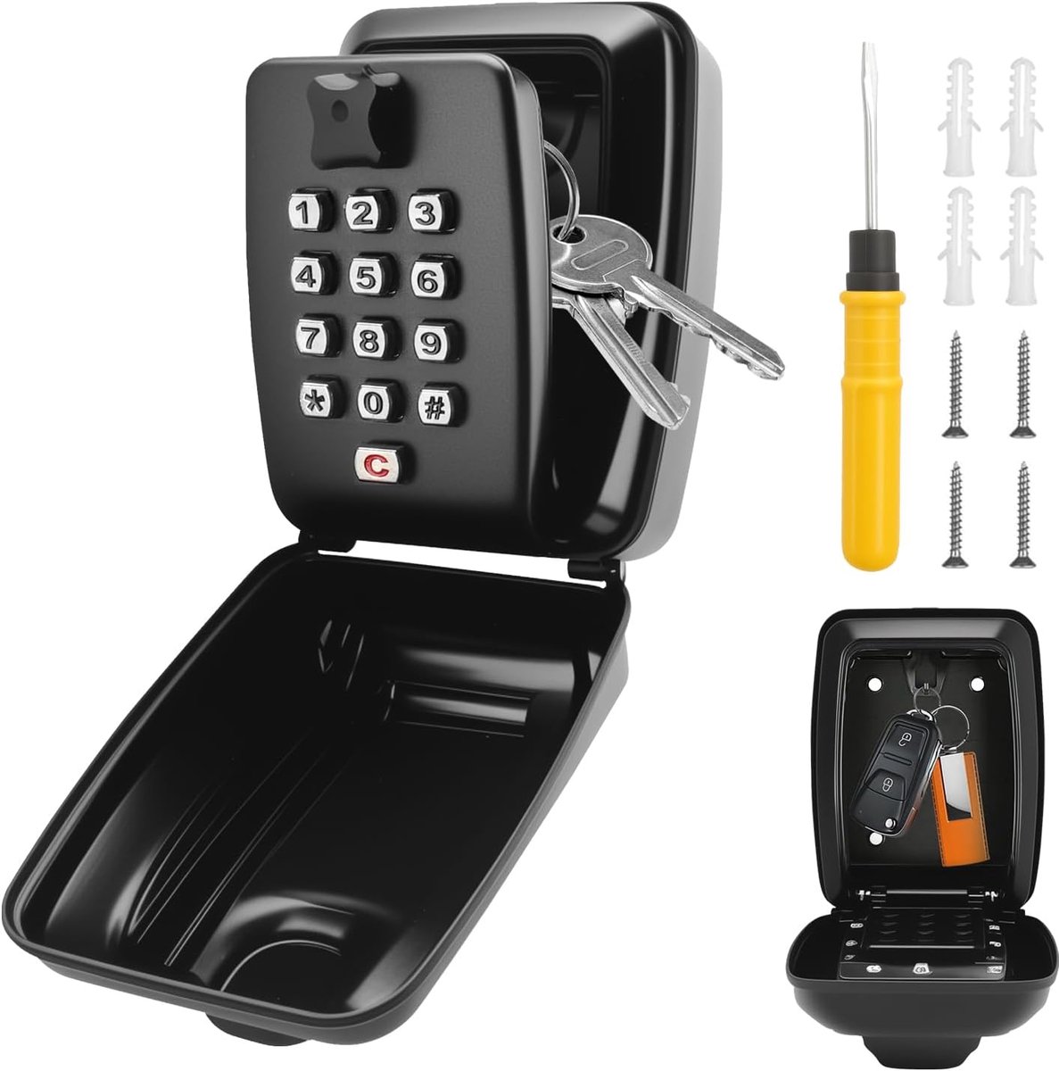 SnelShoppen - Key Safe met Cijfercode, Buiten Key Safe, 12 Digit Muur Bevestigde Sleutelbox, Waterdichte Buiten Sleutelbox, Ideaal voor Huissleutels,