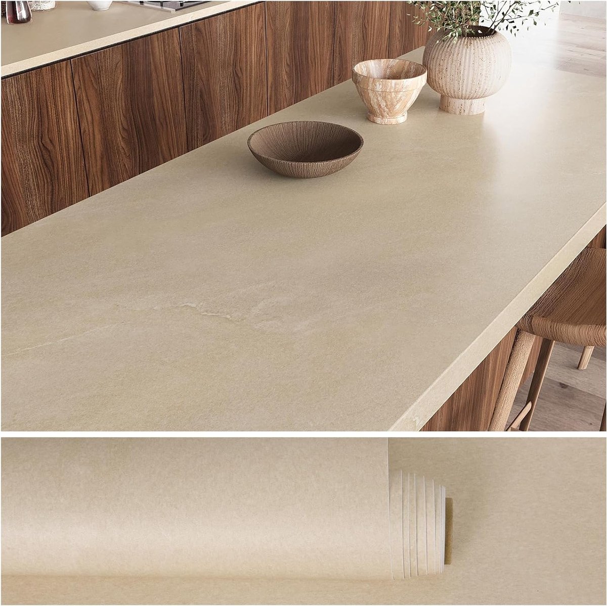 Zelfklevend Marmerlook Behang Beige voor Keuken en Woonkamer - 40 cm x 300 cm, Duurzaam en Waterbestendig Werkbladfolie voor Eettafel en Meubels