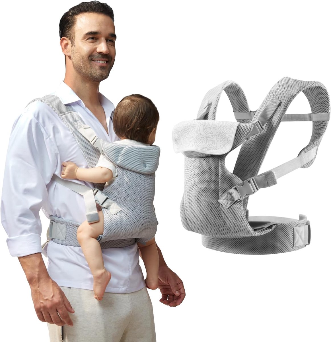 SnelShoppen - Ergonomische Baby Draagzak - Verstelbare Babydrager voor Pasgeborenen en Peuters - Lichtgrijs - Voor Binnen en Buiten - Geschikt voor 3-